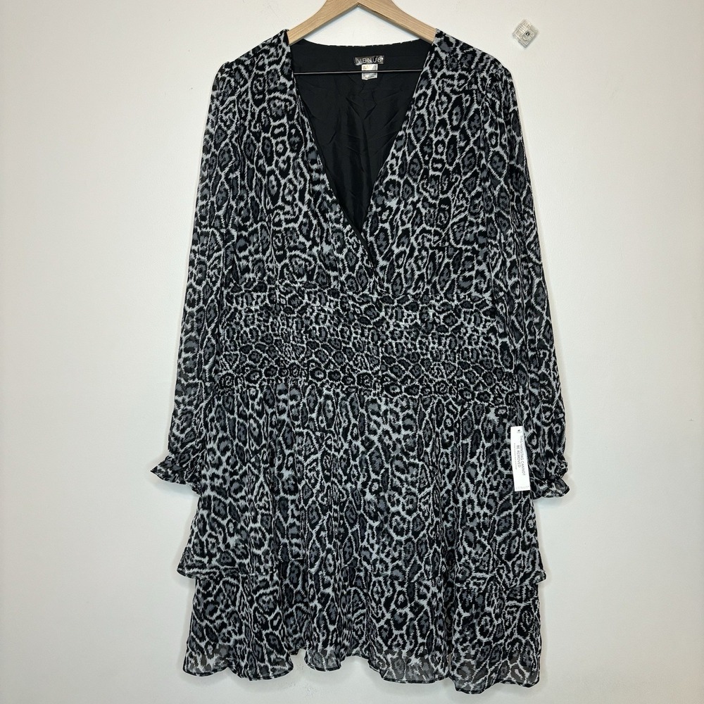 Babydoll Animal Print Dress Plus 20 Witch Flowy Black Gray Whimsigoth Ruffle Y2K - Picture 1 of 12